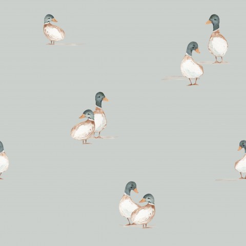 Waterproof fabric pattern of ducks on a gray background