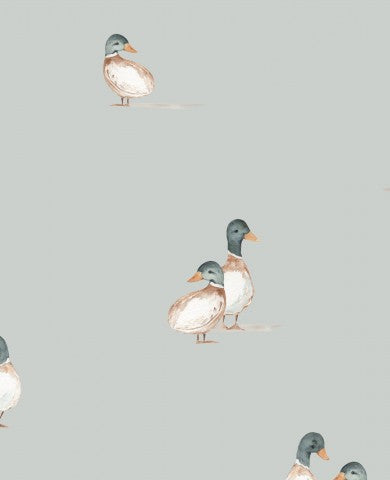 Muslin pattern of ducks on a gray background