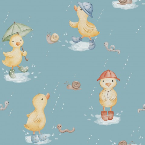 Canvas Cotton Ducks in the Rain Teal - Prikket bomuldsstof til elegant tøj, ideelt til efterår og vinter.