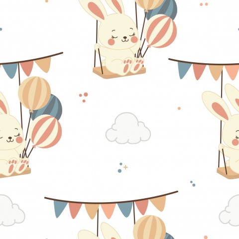 French Terry cute bunny and balloons