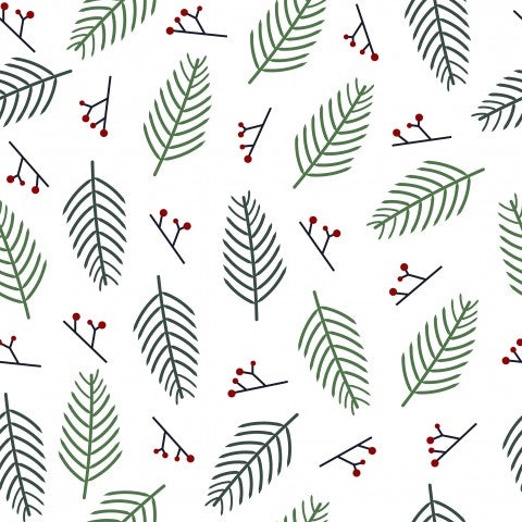 Satin cotton green leaves and berries