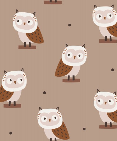 Rib Jersey owls on brown background