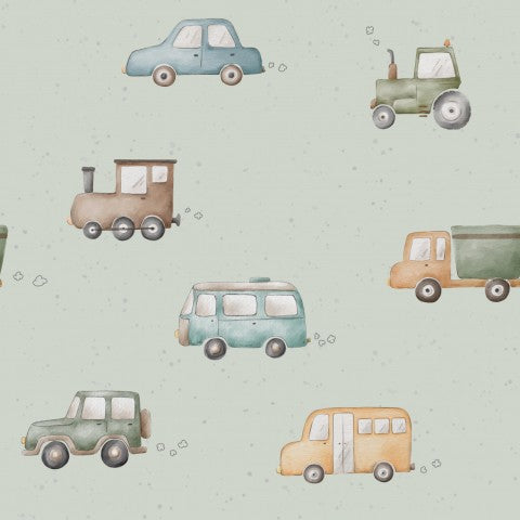 Jersey eine Sammlung verschiedener Fahrzeugtypen auf grünem Hintergrund