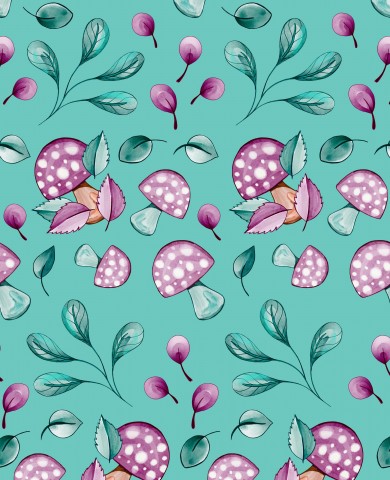 Hochwertige Baumwoll-Canvas-Meterware für Herbst-Looks: Mushrooms and Leaves-Muster auf edlem Baumwolle-Stoff für Ihre eigenen Schaffen - ideal zum nähen von K