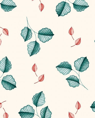 Muslin red and green leaves