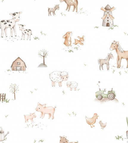 Esclusivi motivi floreali in cotone su sfondo bianco: ideali per progetti a tema contadino! Dimensioni 22x22 cm, adatti per cucito e decorazione. Cotton Farm L