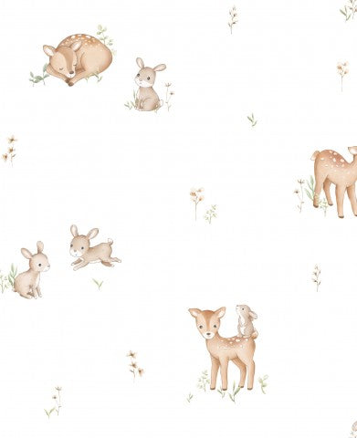 Rib Jersey a watercolor wallpaper with deer and rabbits on it