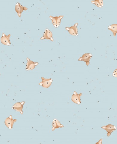 Rib Jersey deer and stars on blue background