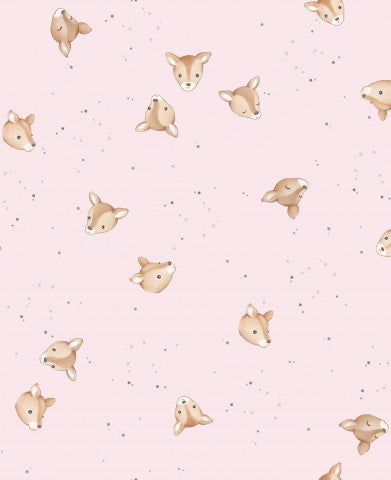 Rib Jersey a pink background with deer heads on it