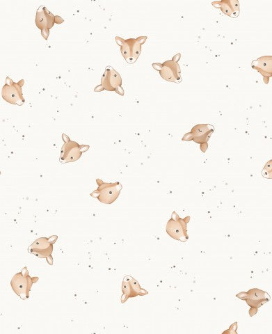 Satin de coton à motif blanc-marron avec têtes de cerf