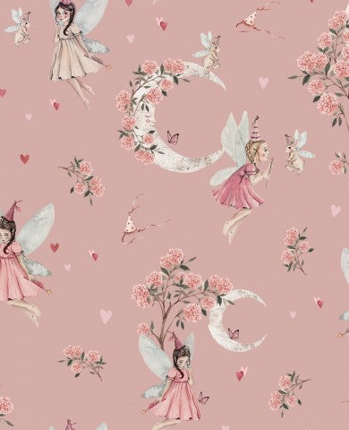 Panama nahtlosen Feenstoff mit rosa Blumen und Schmetterlingen