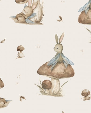 Lapins et champignons en satin de coton