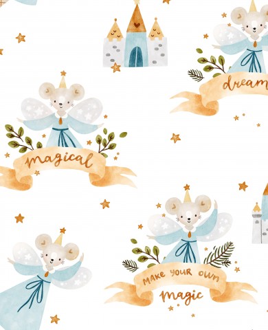 French Terry cute mice and a castle
