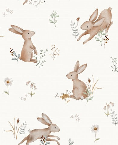 Lapins et fleurs en satin de coton