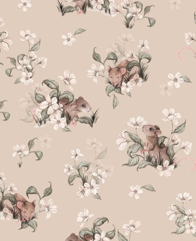 Muslin mice and flowers on it