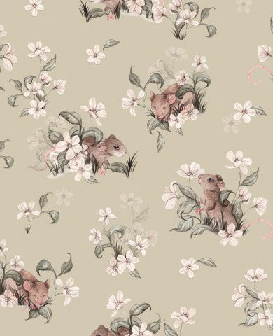 Rib Jersey Mäusen und Blumen darauf