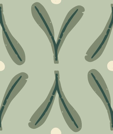 French Terry un motif vert et blanc avec des feuilles