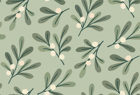 Verde vischio festivo su tela di cotone - per cucire: design dai colori naturali in vivaci tonalità di verde, ideale per accessori moda, borse e oggetti decorativi