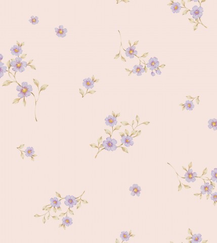 Rib Jersey a floral wallpaper with purple flowers and leaves