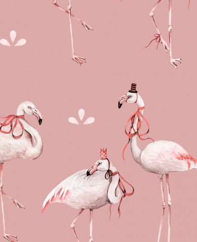 Flamencos de felpa francesa sobre un fondo rosa