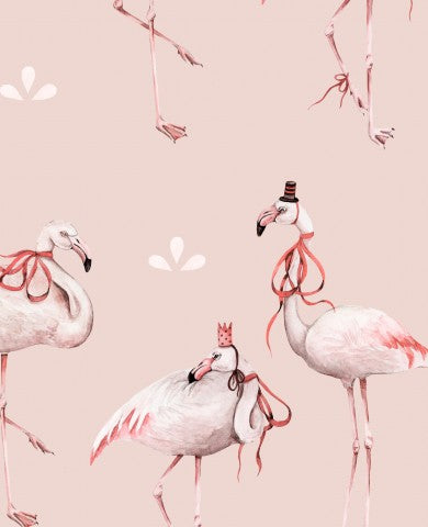 Satin Baumwolle Flamingos in verschiedenen Posen auf einem rosa Hintergrund