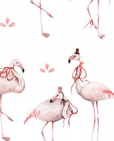 Jersey un'illustrazione ad acquerello di quattro fenicotteri in pose diverse