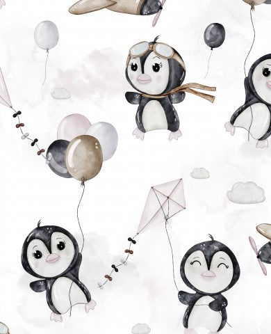 Tela di cotone bianca per Flying Penguins - 100% cotone, morbida e liscia, ideale per accessori moda, borse, cappotti e molto altro!