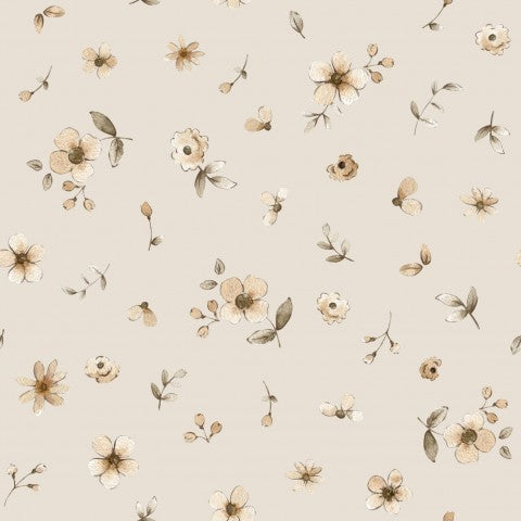 Hochwertiger Baumwoll-Stoff Canvas Floral Anna Beige - ideal für Hosen, Blusen & mehr!