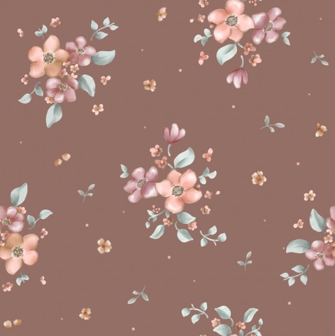 Waterdichte stoffen bloemen en bladeren op bruine achtergrond