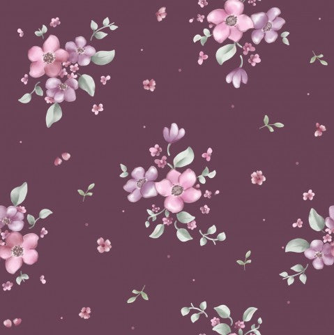 Jerseyblommönster med rosa blommor på lila bakgrund