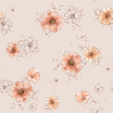 Jersey blomstermønster med lyserøde og orange blomster