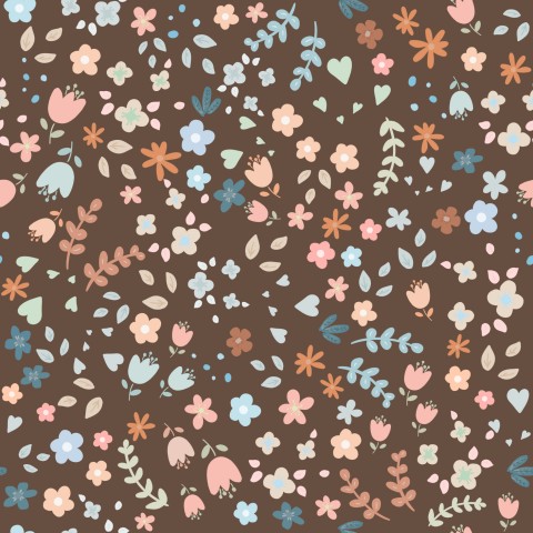 Waterproof fabric a brown and pink floral pattern on a brown background