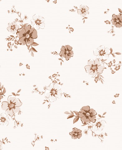 Rib Jersey brown flowers on white background