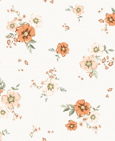 Tessuto impermeabile con motivo floreale e fiori arancioni