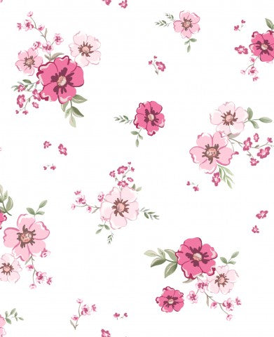 French Terry floral pattern with pink flowers