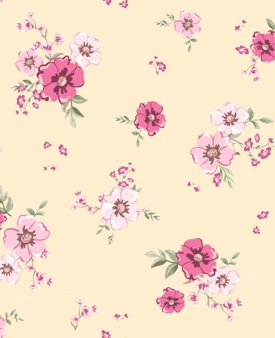 Fiori rosa in raso di cotone su sfondo giallo