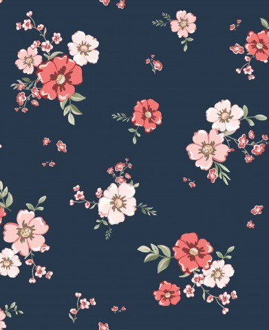 French Terry floral pattern on a dark blue background