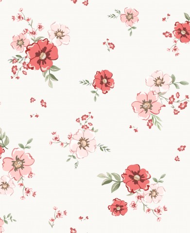 Satin de coton motif floral avec des fleurs rouges et roses