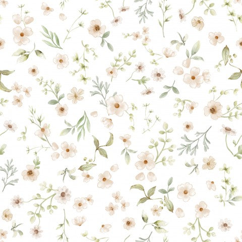 Nå tøjniveau med Canvas Cotton Floral Malin Small White White - bløde, naturhvide stoffer til dame- og herremode i metermål