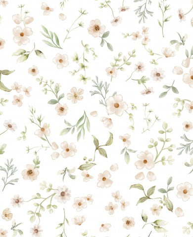 Stilvoller Canvas Baumwolle mit floraler Malin-White-Auflage. Einfach, elegant und perfekt für deine nächste Nähprojekte. 100% Baumwolle, meterweise verfügbar.