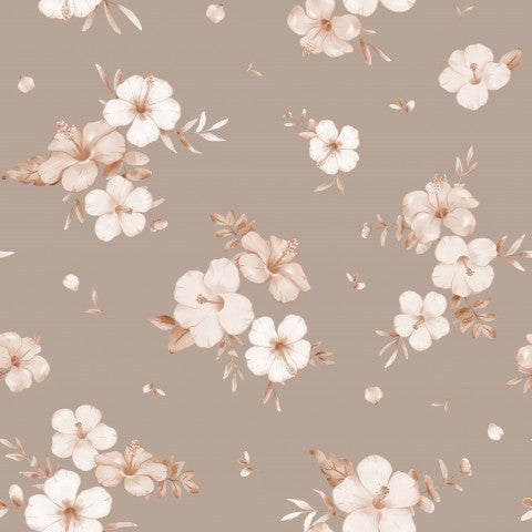 Nalani Brown Mocca Canvas Baumwolle Floral - Viele Blumen und Grüne in einem lebendigen Muster auf einzigartigem Baumwollstoff ideal für Ihre nächste Nähe!