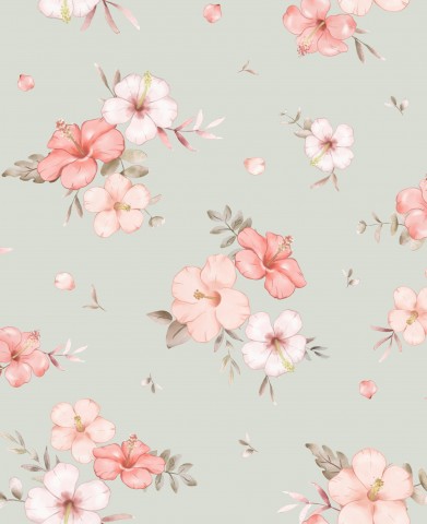 Motivo floreale French Terry con fiori rosa