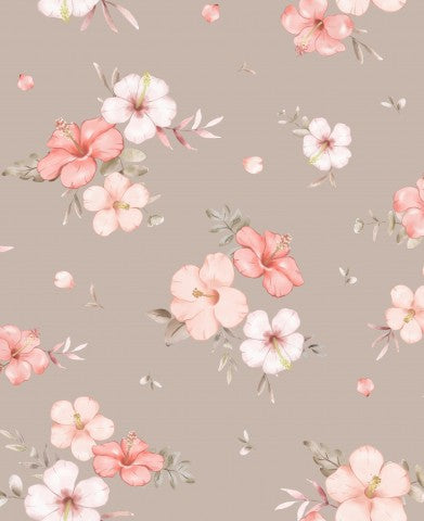 Deutlich gestaltetes Floral-Muster aus Baumwolle in warmen Tönen - "Nalani Peach Mocca" - ideal für einzigartige Textilprojekte, wie beispielsweise Tischdecken