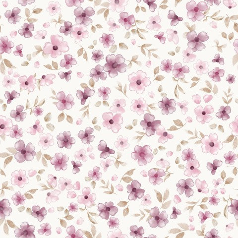 Wasserdichter Stoff rosa Blumen auf weißem Hintergrund