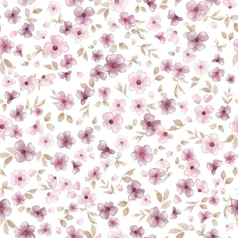 Maglia a coste con fiori rosa su sfondo bianco