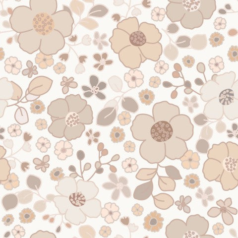 Nähende Schönheit: Canvas Baumwolle Floral Nora Beige OffWhite - 16x16cm. Elegante Stücke für individuelle Kreationen. Baumwolletaue mit floraler Print und lei