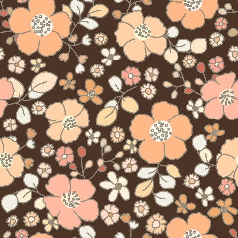 Rib Jersey a brown and pink floral pattern on a brown background