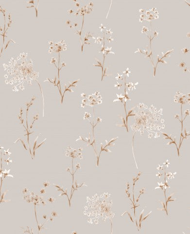 French Terry brown flowers on grey background