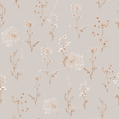 Brune blomster i satinbomuld på grå baggrund