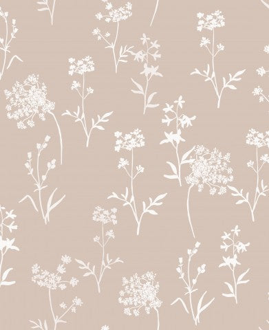 Tessuto impermeabile fiori bianchi su sfondo beige